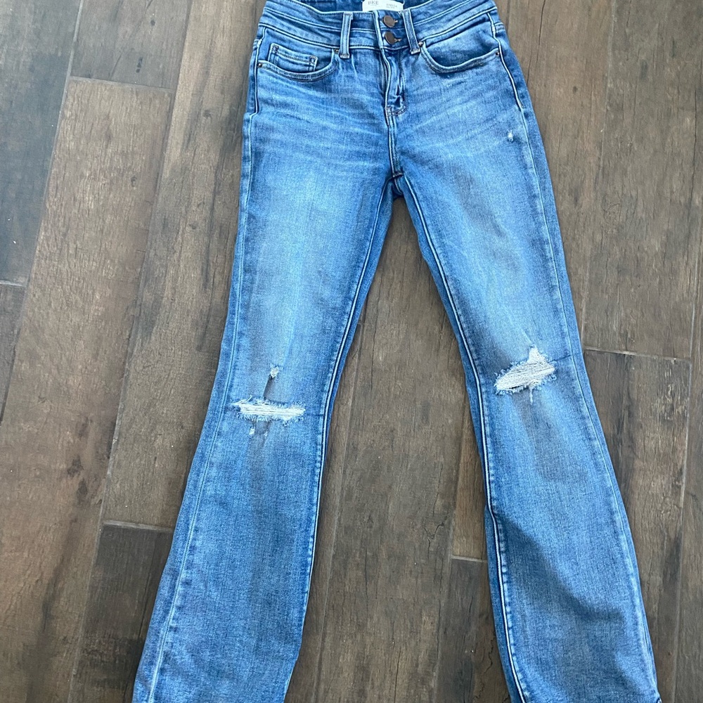 BKE Light Blue Distressed slim-fit boot cut Jeans